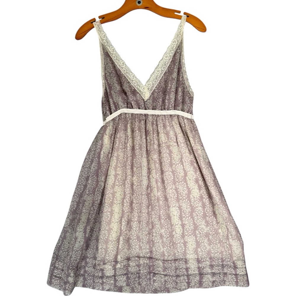 Benetton Babydoll Dress Purple Floral Y2K Coquette Knee Length Sheer Lace M - Picture 2 of 7